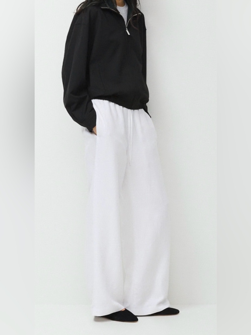 Aritzia Cream Wide-Leg Drawstring Lounge Pants